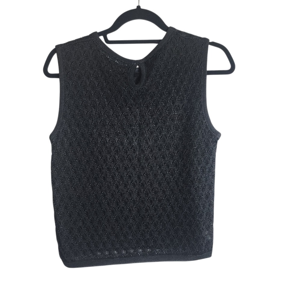 525‎ America Vintage Black Pointelle Knit Shell Tank Top Made in USA Womens S